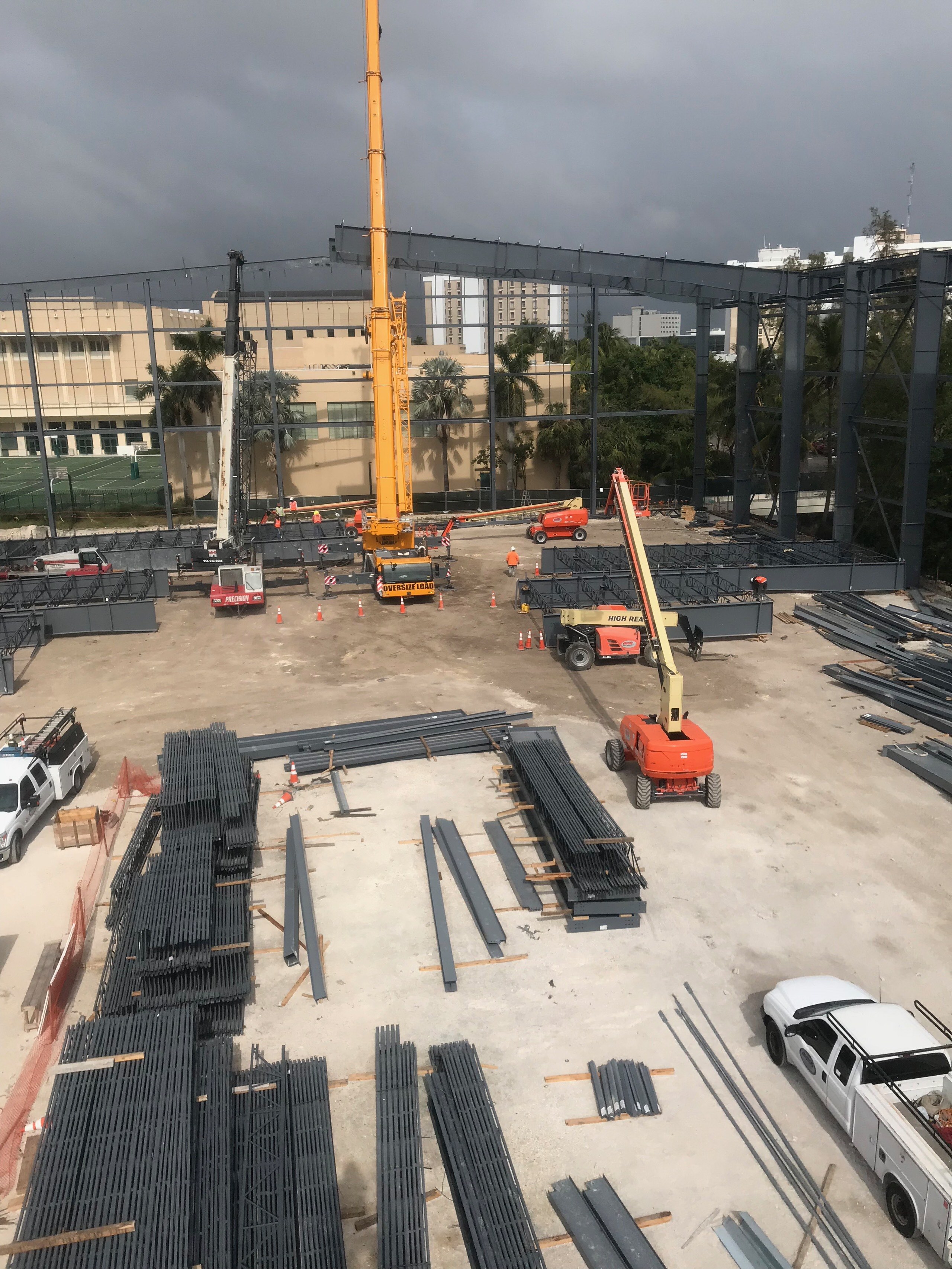  Start lifting steel grid assemblies 